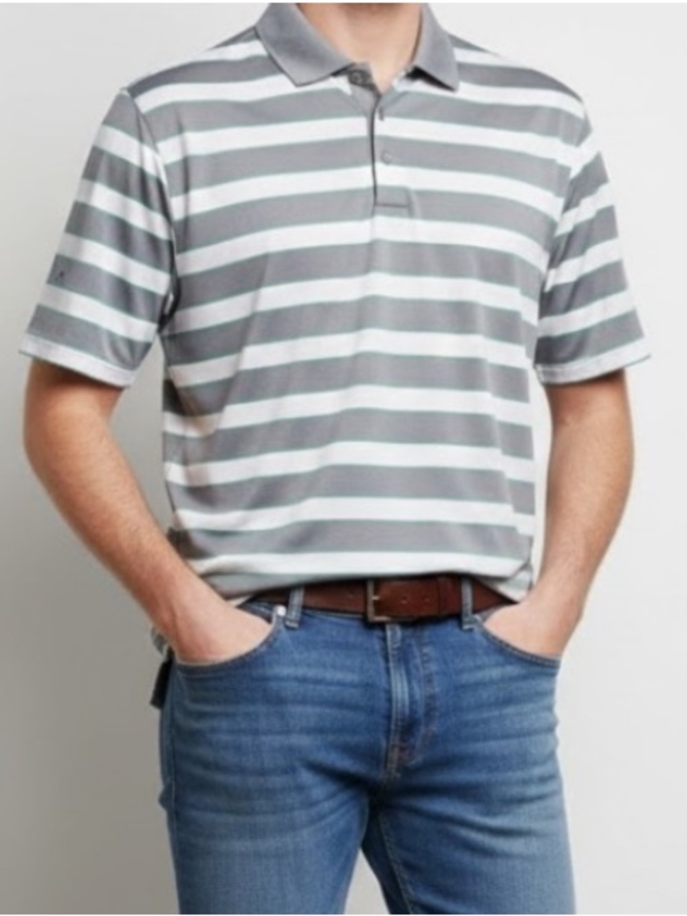 Under Armour Men's Gray White and Turquoise Striped Polo Shirt Size L